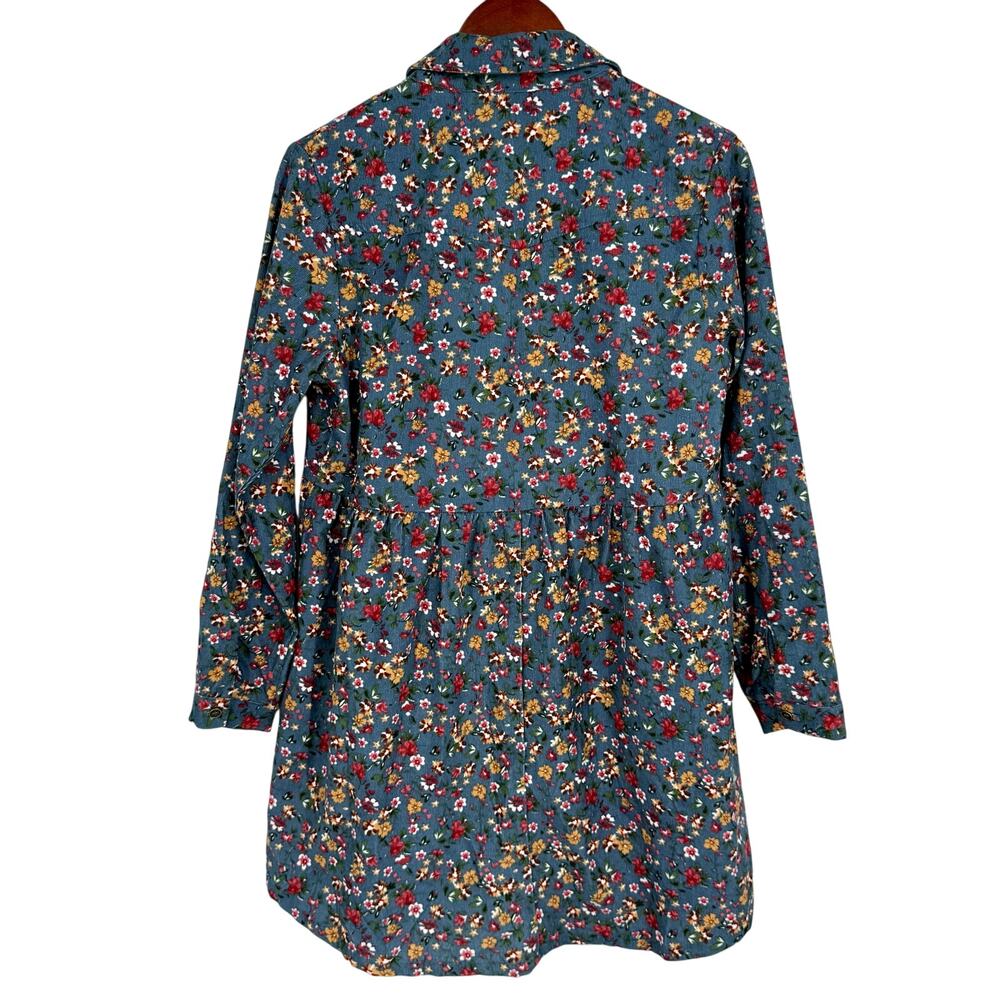 UMGEE Sz Small Floral Corduroy Dress Long Sleeve Fall Winter Autumn Artsy Blue - Picture 9 of 9
